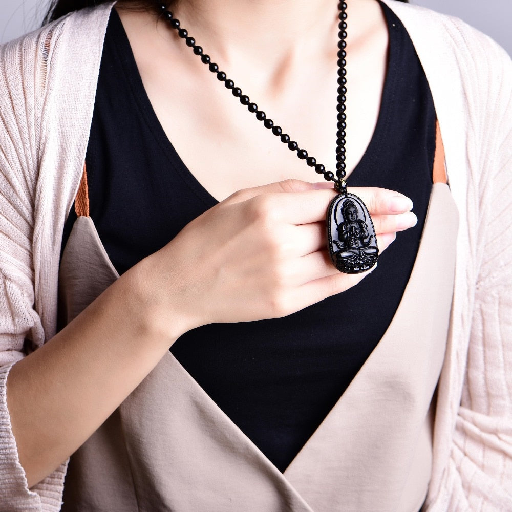 Obsidian Buddha Focus Pendant Necklace