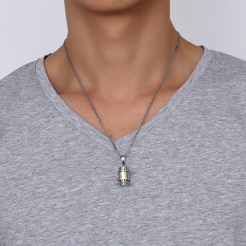 Tibetan Titanium Prayer Wheel Necklace