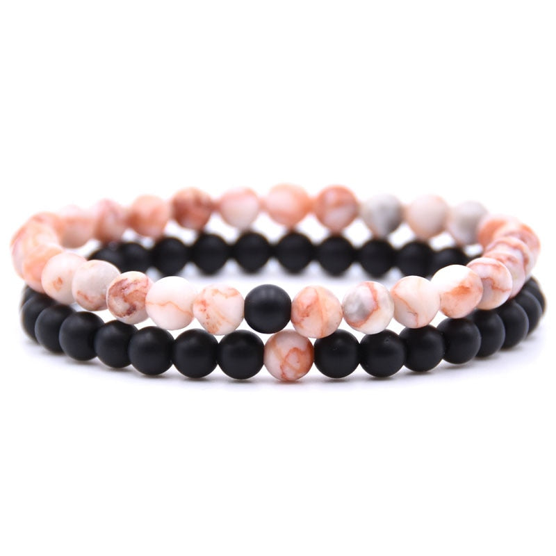 Natural Stone Mix Bracelets - Matte Onyx & Red Jasper