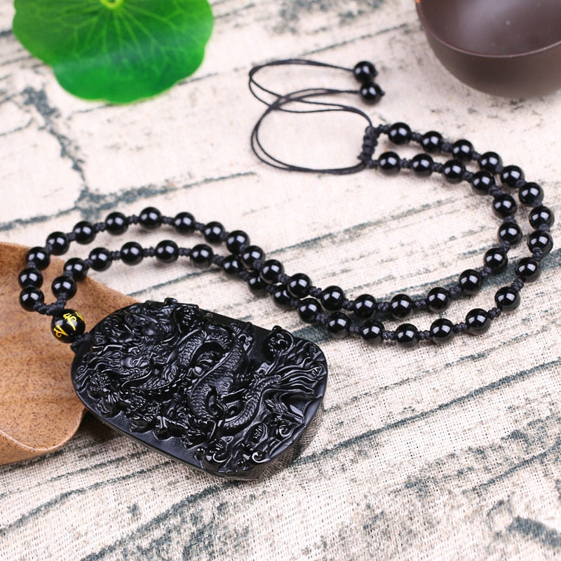 Obsidian Dragon Necklace | Courage & Prosperity