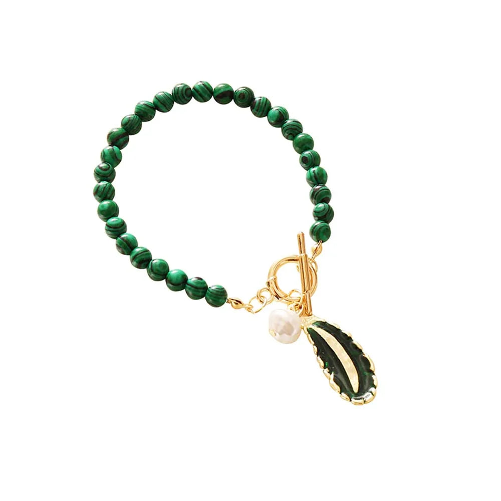 Malachite Pearl & Leaf Elegant Bracelet