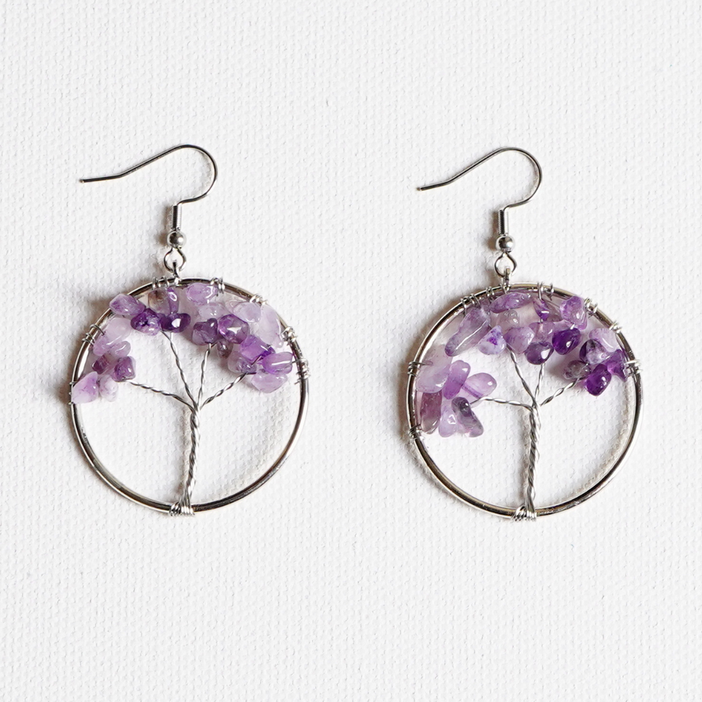 Amethyst Tree Of Life Chakra Earrings