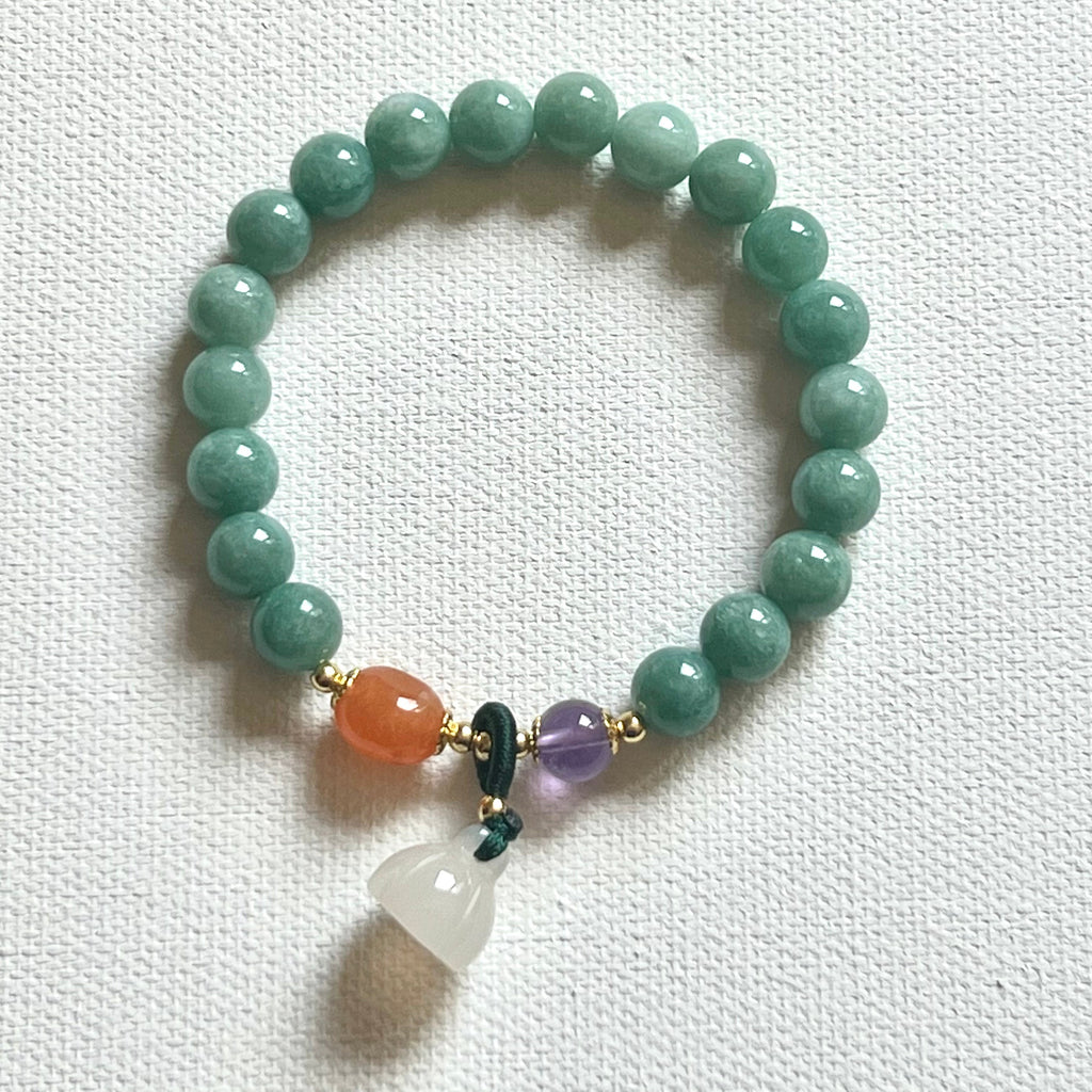 Natural Jade Potential Fulfillment Bracelet - With Dream Bell Charm
