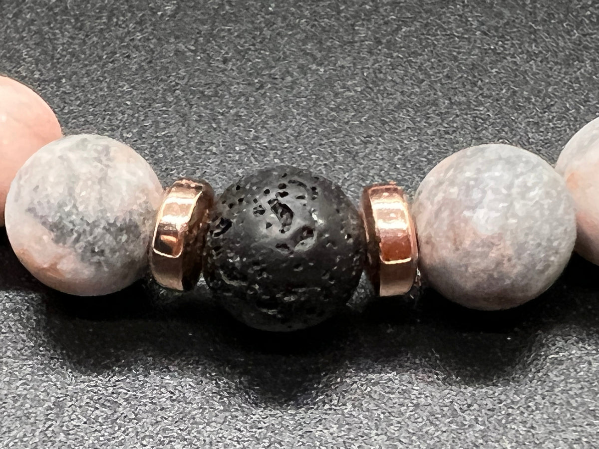 Pink Zebra Jasper Lava Stone Copper Triple Strength Bracelet