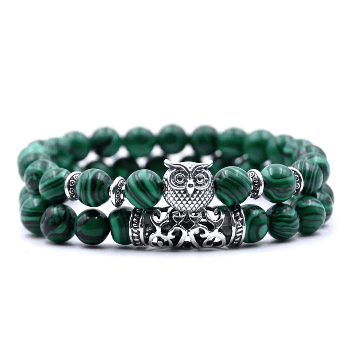 Malachite Peaceful Energy With Owl Charm Lucky Bracelet